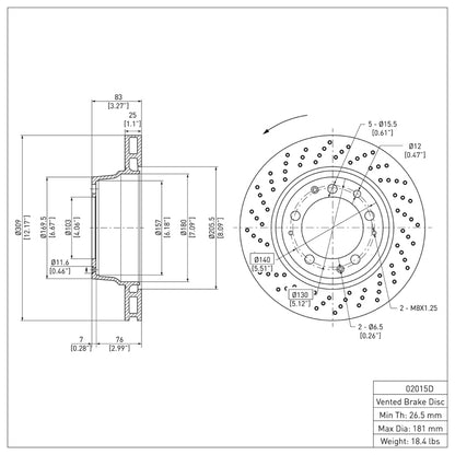 DFC 78-89 Porsche 930 Left Rear Drilled Brake Rotor