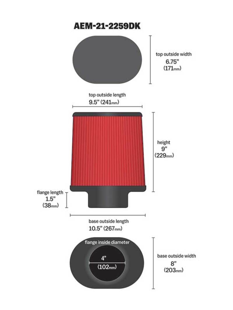 AEM Induction AEM 4.00 in Dryflow Air Filter Oval 9.00 in Element