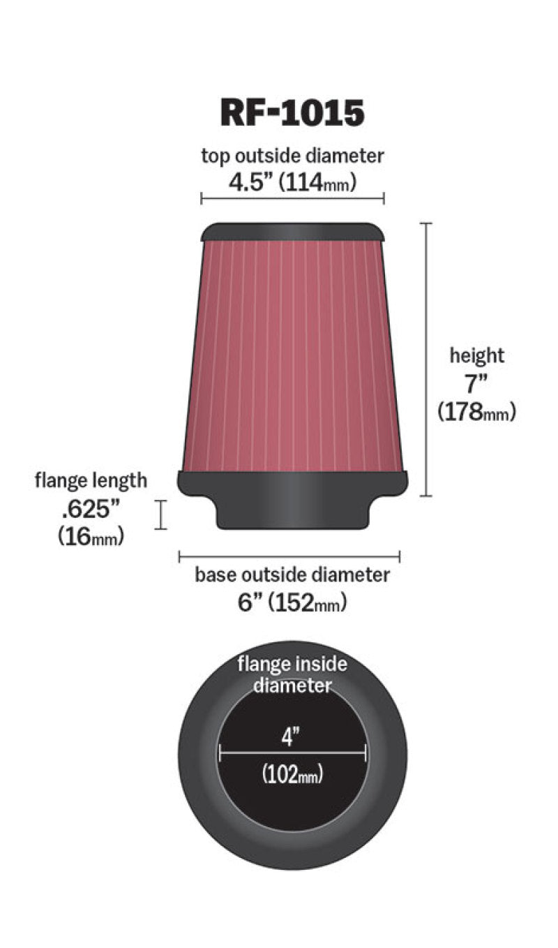 K&N Engineering K&N 6 inch OD-Base 4 1/2 inch OD-Top 7 Inch H Round Tapered Universal Air Filter