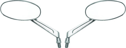 BikeMaster Oval Mirror Machined Arm w/10mm/Yam 10mm/HD Adapters - Pair - Chrome