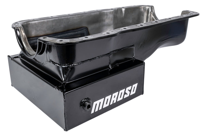 Moroso Ford 351W (w/Front Sump) Kicked Out Road Race Baffled 9qt 8in Steel Oil Pan