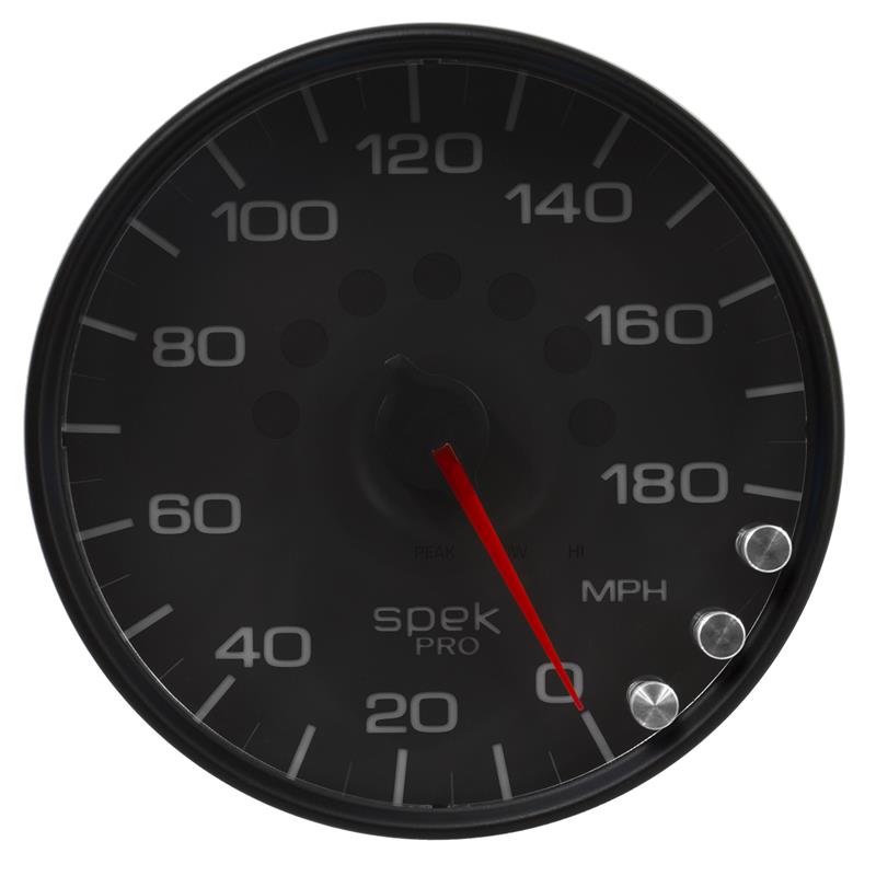 Autometer Spek-Pro Gauge Speedometer 5in 180 Mph Elec. Programmable Black/Black