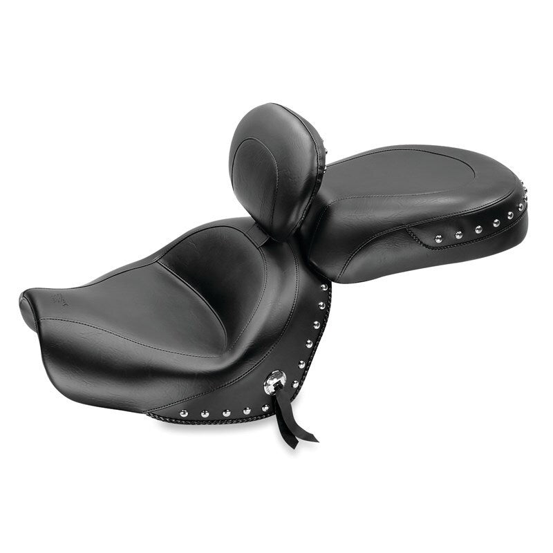 Mustang Motorcycle Mustang 09-17 Yamaha V-Star 950, 950 Tourer Std Touring 2PC Seat w/Driver Backrest Studs - Black