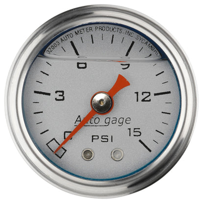Autometer AutoGage 1.5in Liquid Filled Mechanical 0-15 PSI Fuel Pressure Gauge - Silver
