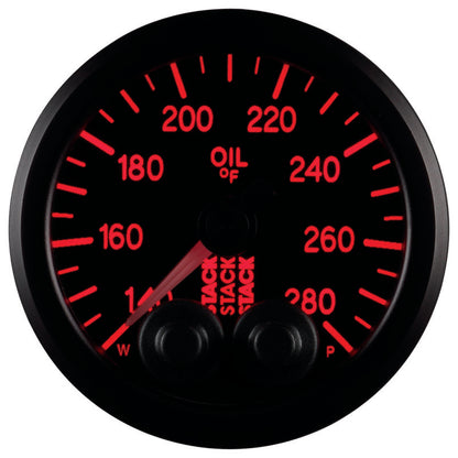 Autometer Stack Instruments 52mm 140-280 Deg F 1/8in NPTF Male Pro Control Oil Temp Gauge - Black