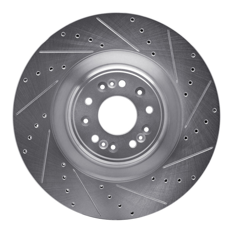 R1 Concepts R1 17-22 Genesis G90 Front Right Drilled & Slotted Silver Brake Rotor