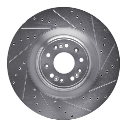 R1 Concepts R1 17-22 Genesis G90 Front Right Drilled & Slotted Silver Brake Rotor