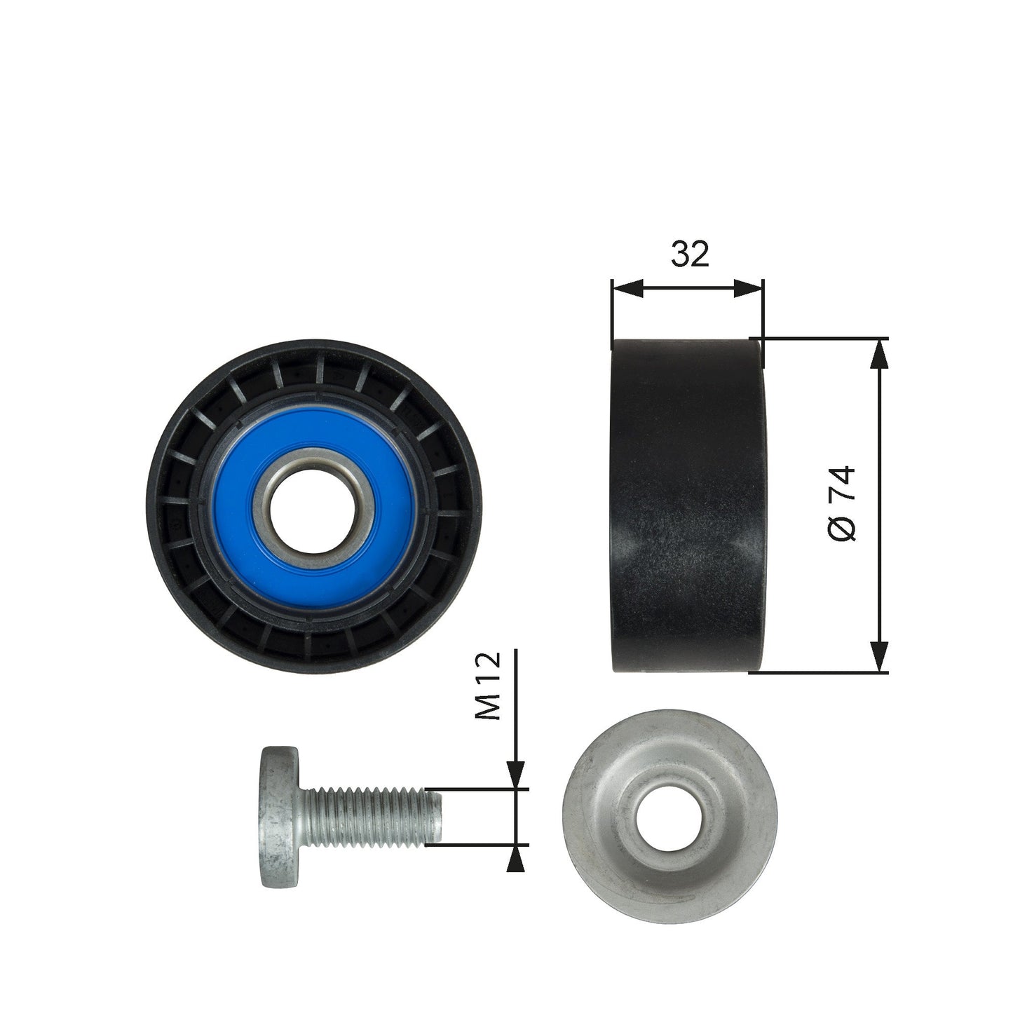 GATES GATT36527 V-Ribbed Belt Deflection/Guide Pulley