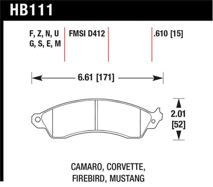 Hawk Performance Hawk 94-04 Mustang Cobra / 88-95 Corvette 5.7L / 88-92 Camaro w/ Hvy Duty Brakes Front DTC-70 Pads