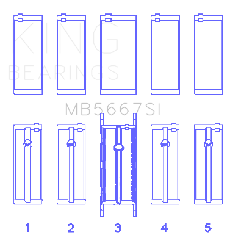 King Engine Bearings Mini W10B16A/W11B16A (Size 0.5) Silicon Bi-Metal Aluminum Main Bearing Set