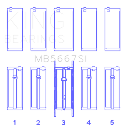 King Engine Bearings Mini W10B16A/W11B16A (Size 0.5) Silicon Bi-Metal Aluminum Main Bearing Set