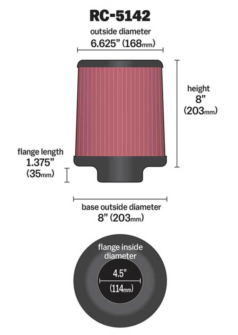 K&N Engineering K&N Universal Clamp-On Air Filter inch FLG 4.5inch Base 4 inch Top 4-1/2in FLG 8in Base