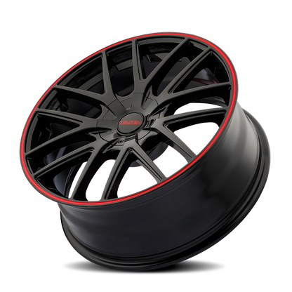 Touren 3260 TR60 18x8 / 5x112/120 BP / 40mm Offset / 74.1mm Hub Gloss Black w/ Red Ring Wheel