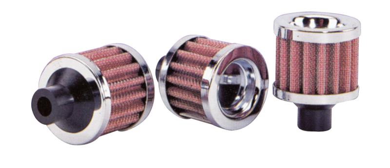Vibrant Crankcase Breather Filter w/Chrome Cap 2 1/8in 55mm Cone ODx2 5/8in 68mm Tallx5/8in 15mm ID