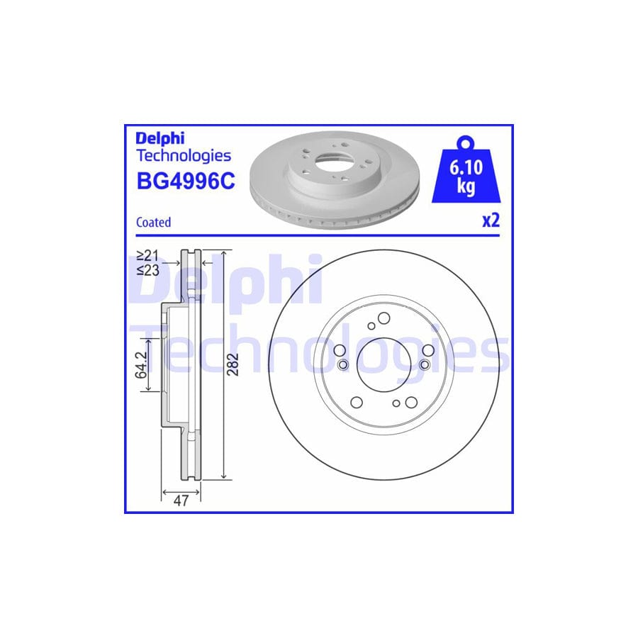 Delphi Bg4996C Brake Disc For Honda Civic X Hatchback (Fc,Fk)