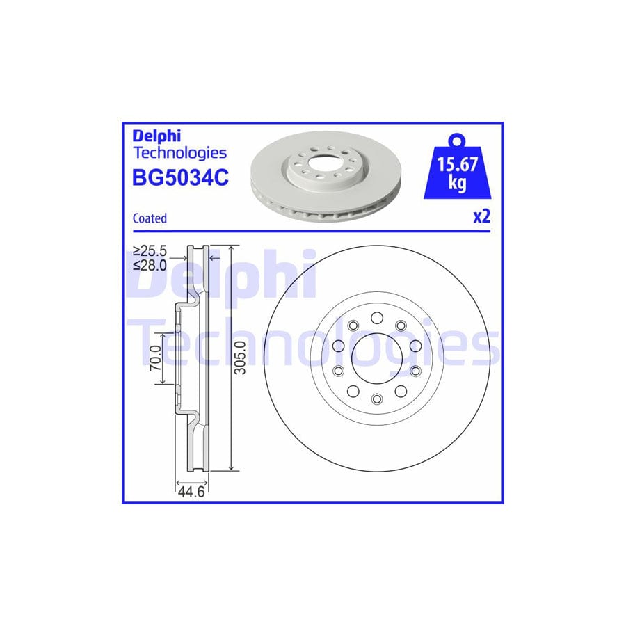 Delphi Bg5034C Brake Disc For Alfa Romeo Giulia Saloon (952)