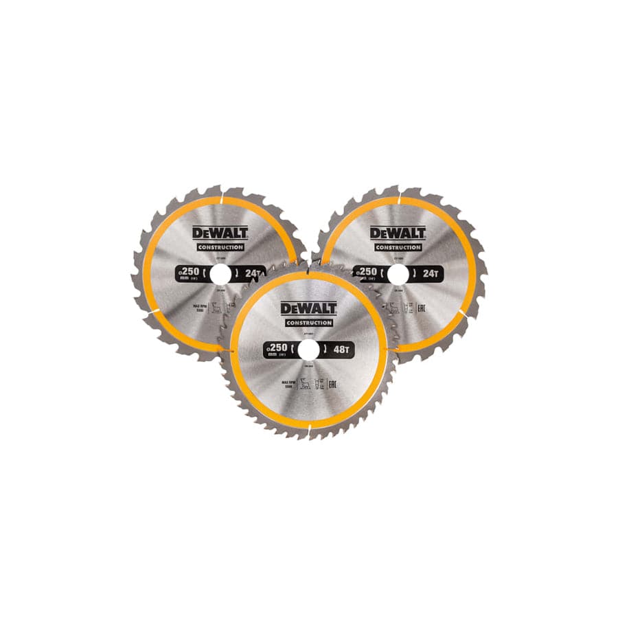 DEWALT DEWDT1963QZ DT1963 Construction Circular Saw Blade 3 Pack 250 x 30mm x 24T/48T