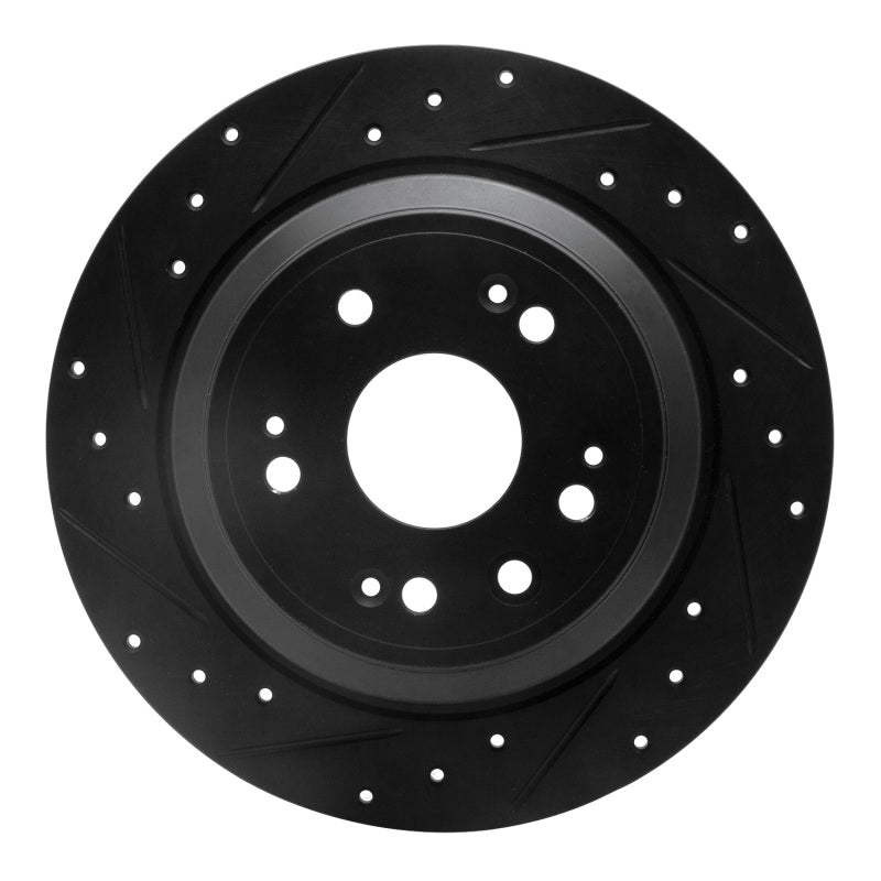 R1 Concepts R1 10-15 Honda Crosstour Rear Left Drilled & Slotted Black Brake Rotor