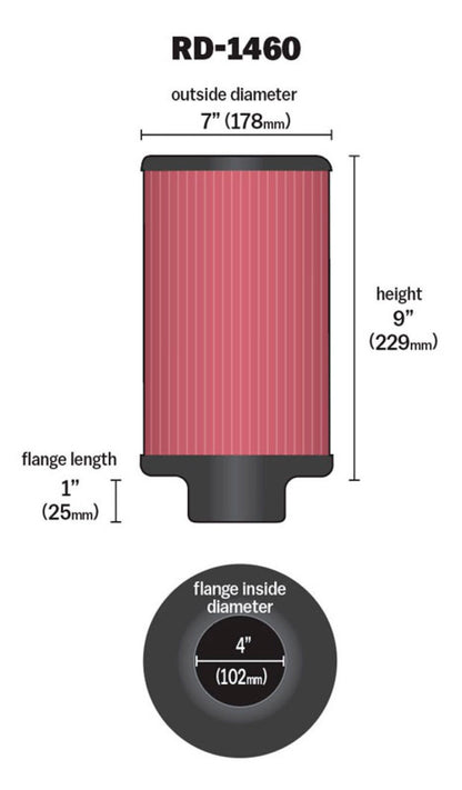 K&N Engineering K&N Universal Air Filter 4in Flange ID 7in OD 9in Height