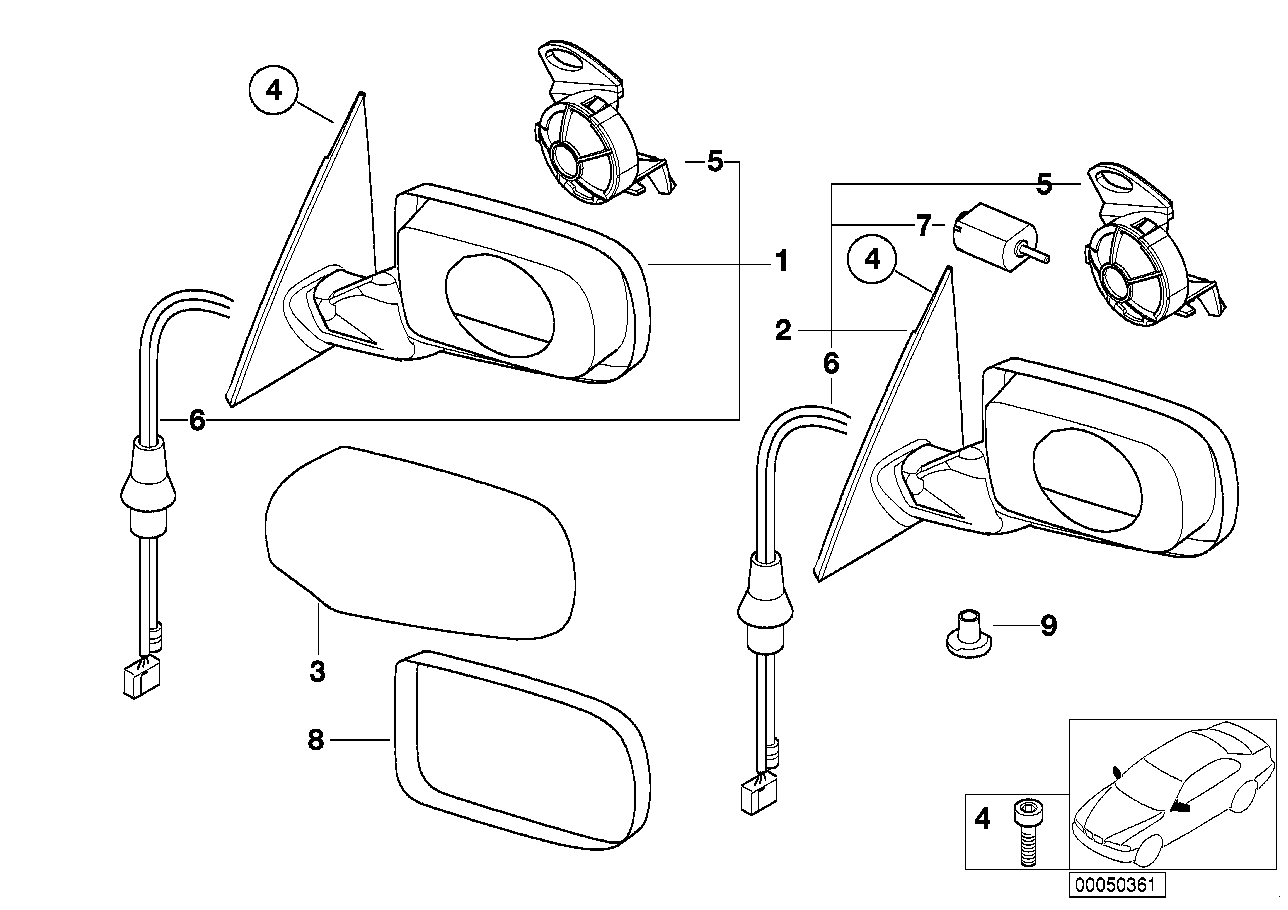 Genuine BMW 51167890829 E46 Heated Outside Mirror, Left GLANZSCHWARZ (Inc. 320d, 318i & 325i) | ML Performance US US Car Parts