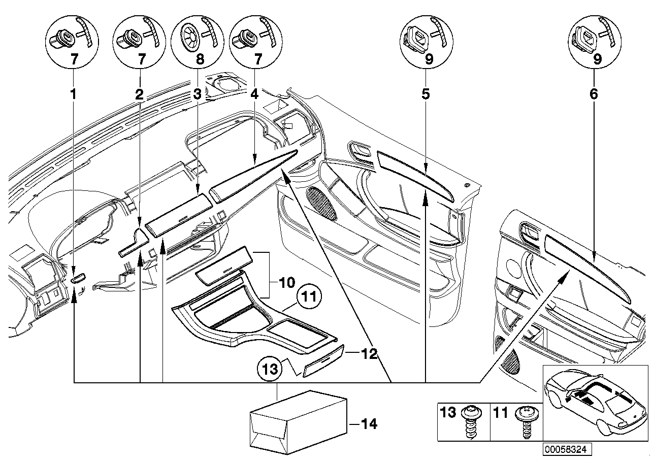 Genuine BMW 51417896503 E53 Mahogany Wooden Strip, Door Front Left MARITIM LINE (Inc. X5) | ML Performance US US Car Parts