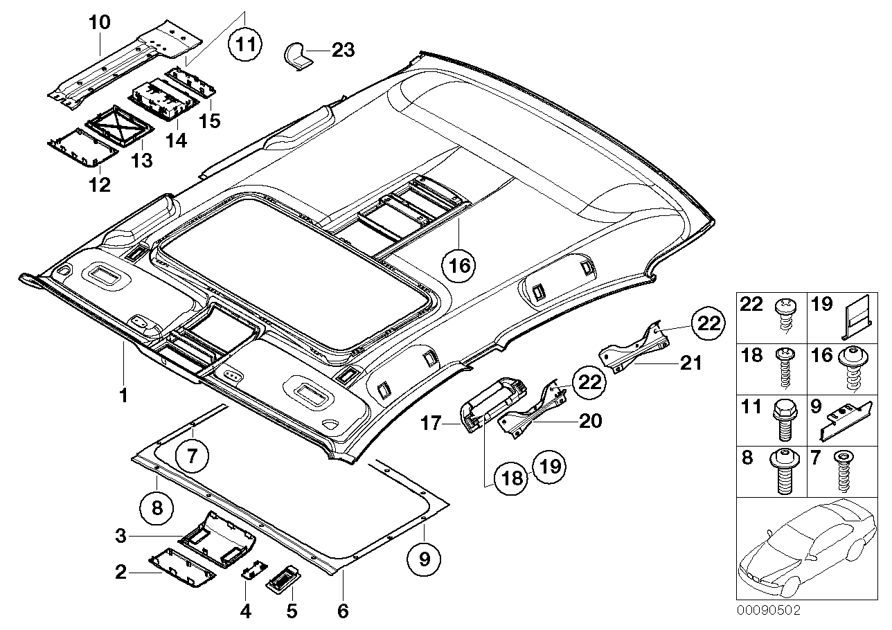 Genuine BMW 51447029401 E66 Molded Headlining,Sliding Lift.Roof,Long STEINGRAU (Inc. 745Li & 750Li) | ML Performance US US Car Parts