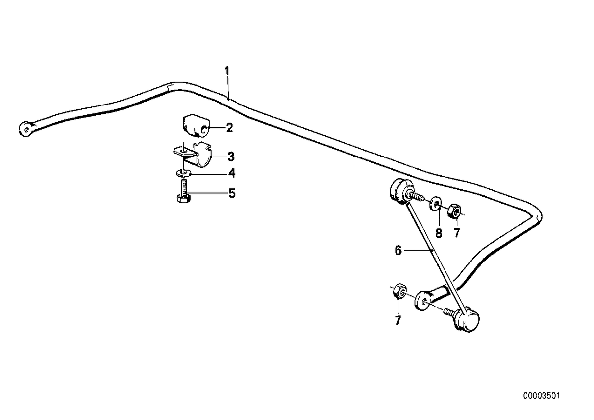 Genuine BMW 31351127388 E24 Stabilizer, Front D=19mm (Inc. 628CSi, 635CSi & 633CSi) | ML Performance US US Car Parts