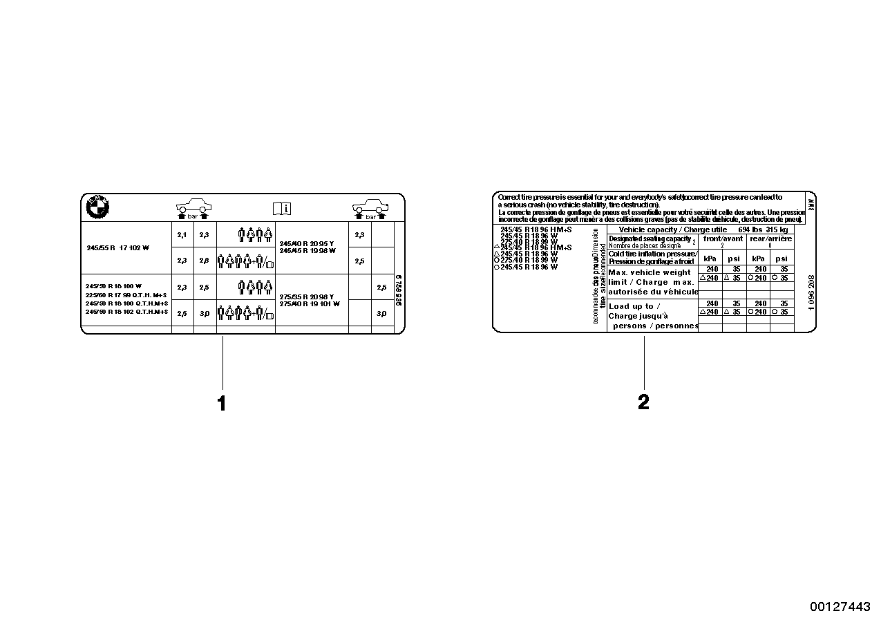 Genuine BMW 71246774586 E63 E64 Label "Tire Pressure" (Inc. 630i & M6) | ML Performance US US Car Parts