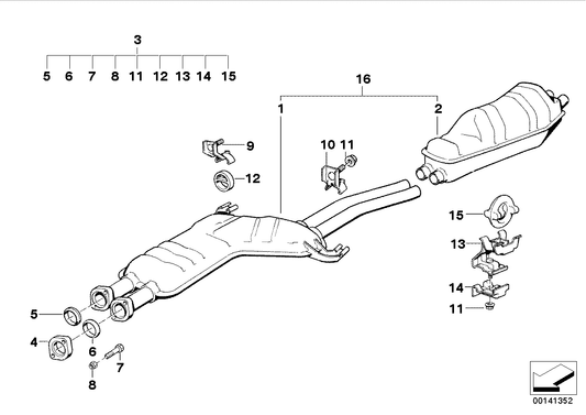 Genuine BMW 18129068603 E32 Center Muffler (Inc. 730iL & 735iL) | ML Performance US US Car Parts