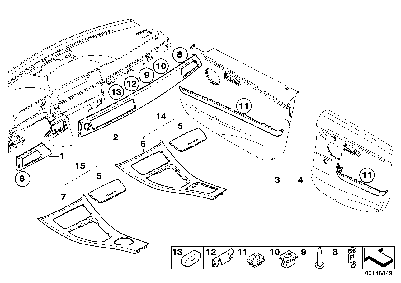 Genuine BMW 51427139065 E90 Aluminum Decor Strip, Rear Left Door (Inc. 330xd, 325xi & 330d) | ML Performance US US Car Parts
