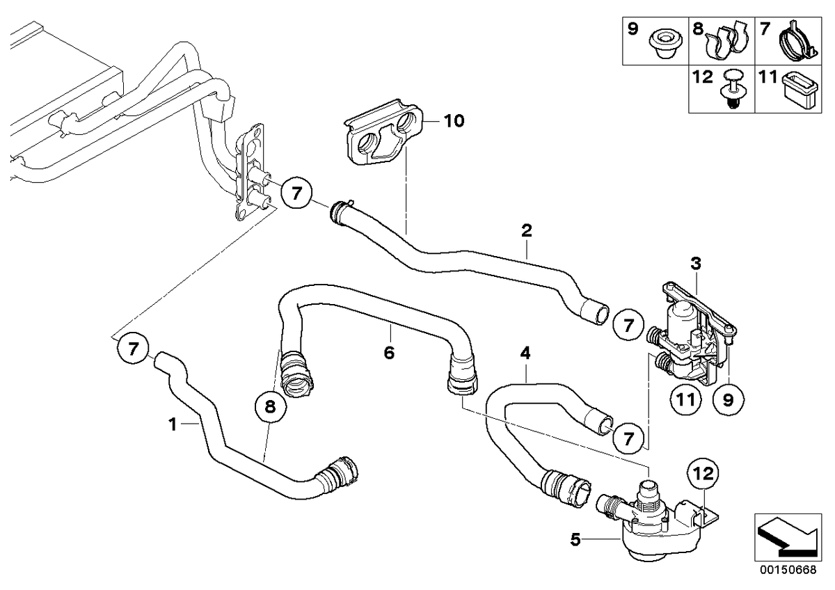 Genuine BMW 64216911001 E60 E63 E61 Hose F Water Valve And Radiator (Inc. 525i, 525xd & 525xi) | ML Performance US US Car Parts