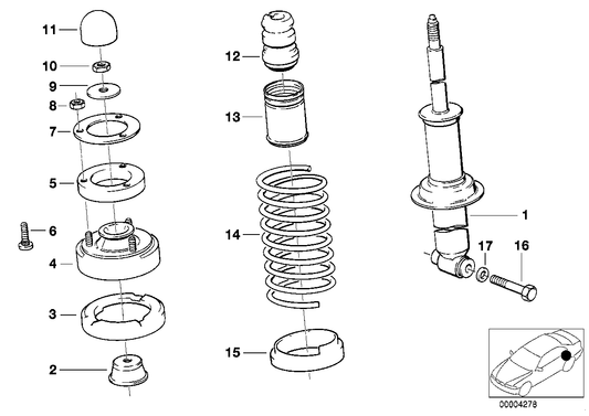 Genuine BMW 33521131395 E32 Spring Strut, Rear (Inc. 740i, 730i & 735iL) | ML Performance US US Car Parts