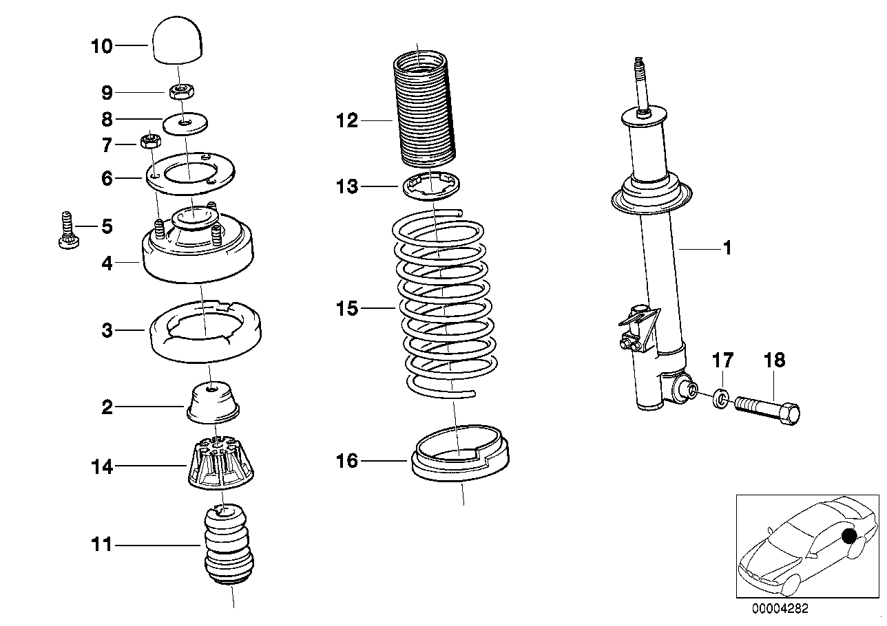 Genuine BMW 37121134449 E34 Rear Left Spring Strut (Inc. 524td, 520i & 535i) | ML Performance US US Car Parts