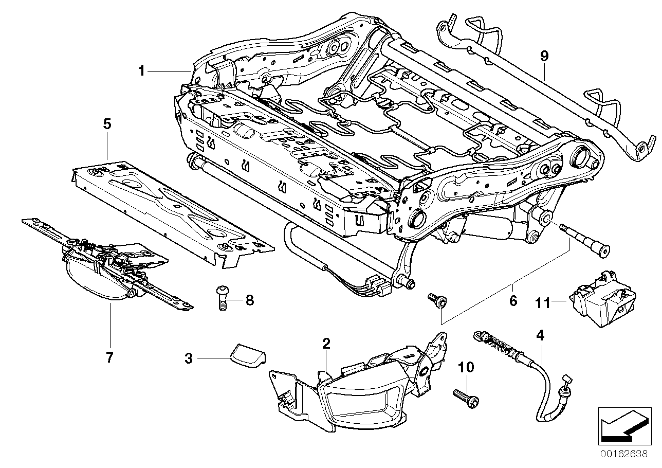 Genuine BMW 52109155008 E60 E61 Seat Frame, Manual Right (Inc. 530xd, 525xd & 550i) | ML Performance US US Car Parts