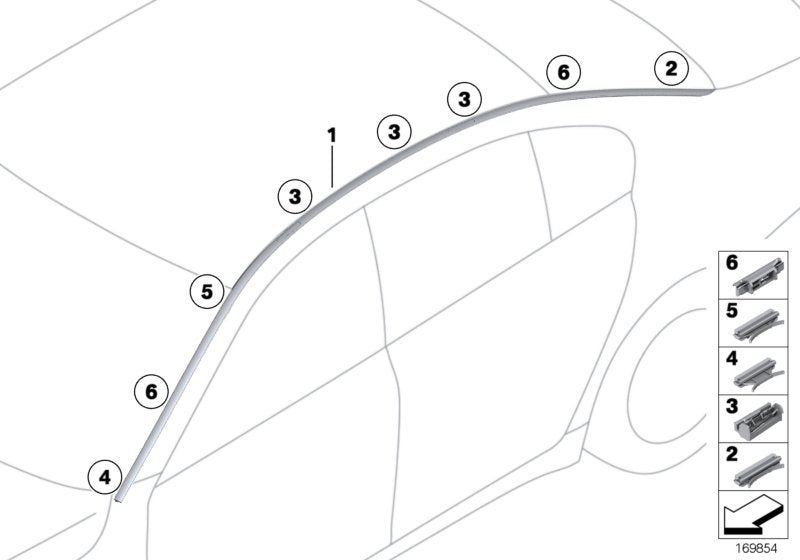 Genuine BMW 51137221828 Roof Molding Prime-Coated Right (Inc. 730Ld, 760Li & 730Li) | ML Performance US US Car Parts