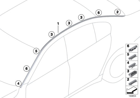 Genuine BMW 51137221828 Roof Molding Prime-Coated Right (Inc. 730Ld, 760Li & 730Li) | ML Performance US US Car Parts