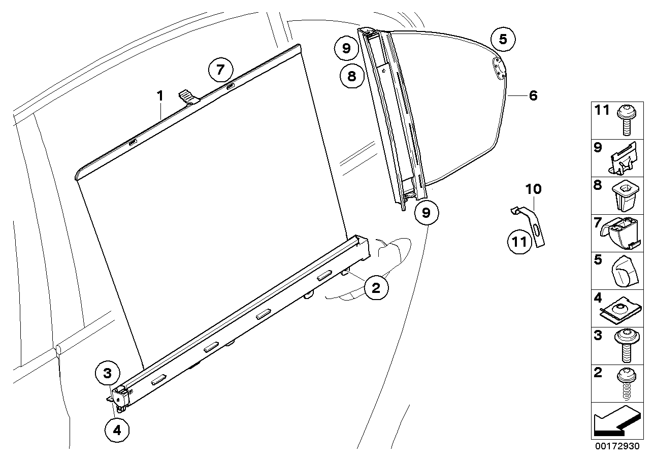 Genuine BMW 51359122642 E61 Right Rear Door Sun Blind SCHWARZ (Inc. 525i, 535d & 530i) | ML Performance US US Car Parts