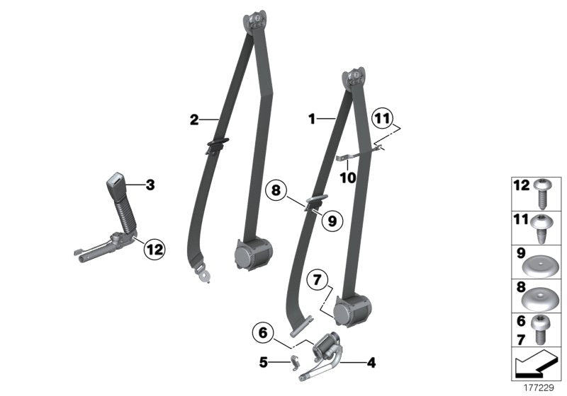Genuine BMW 72119164055 Upper Belt Front Left SCHWARZ (Inc. 750i, Alpina B7LX & Hybrid 7) | ML Performance US US Car Parts