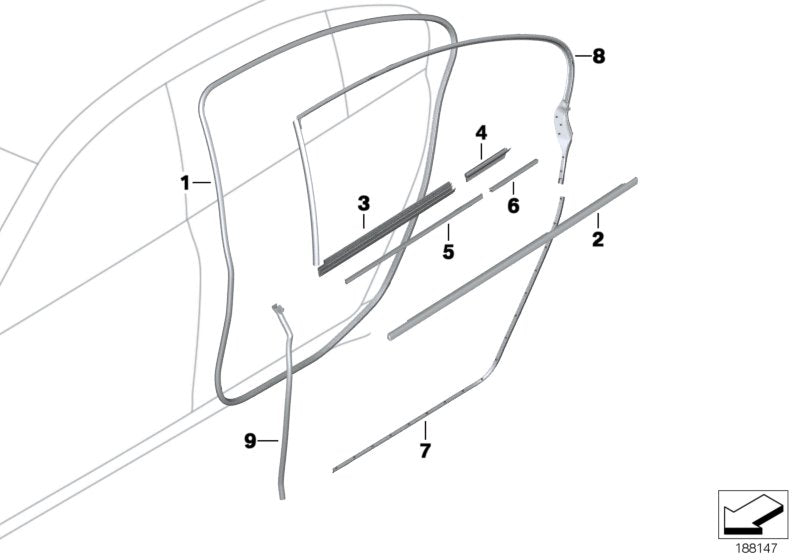 Genuine BMW 51357178013 Outer Weatherstrip, Rear Left Door (Inc. 750i, Alpina B7X & 730d) | ML Performance US US Car Parts