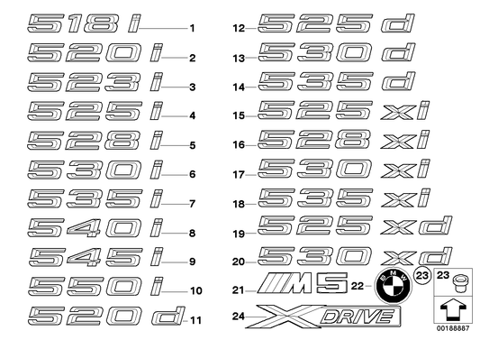 Genuine BMW 51147039788 E60 E61 Label - 535I - (Inc. 535i & 535xi) | ML Performance US US Car Parts