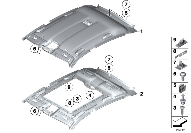 Genuine BMW 51449167631 Molded Roof Lining F Panoramic Roof EVERESTGRAU (Inc. 535i, 550iX & 550i) | ML Performance US US Car Parts