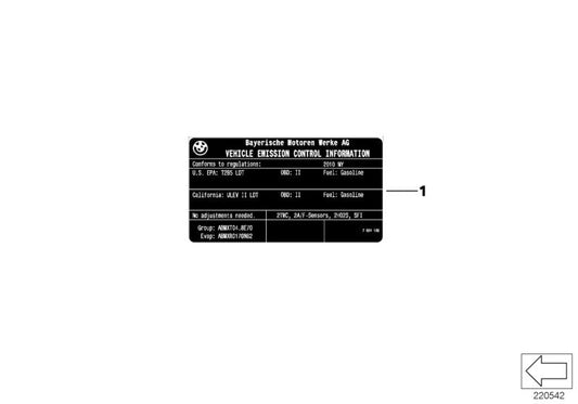 Genuine BMW 71227599236 E83 Label "Exhaust Emission" (Inc. X3) | ML Performance US US Car Parts