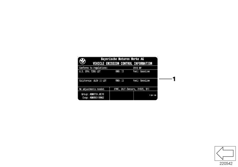 Genuine BMW 71228642452 Label "Exhaust Emission" MY15 (Inc. 750LiX, 750Li & 750iX) | ML Performance US US Car Parts