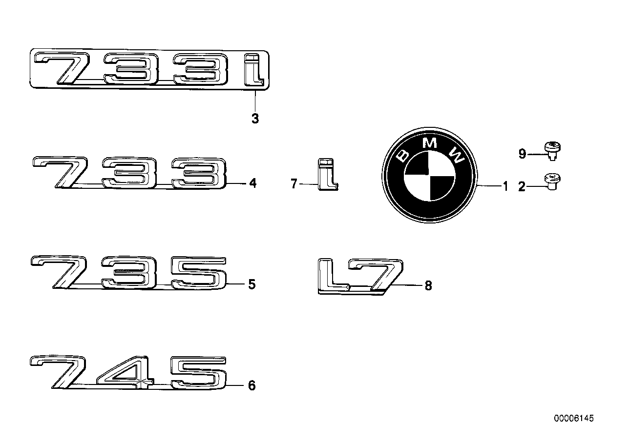 Genuine BMW 51141920781 E23 Emblem Adhered Rear "733" (Inc. 733i) | ML Performance US US Car Parts