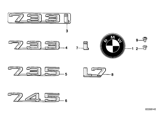 Genuine BMW 51141920781 E23 Emblem Adhered Rear "733" (Inc. 733i) | ML Performance US US Car Parts