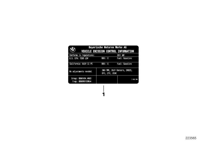 Genuine BMW 71228642535 F22 Label "Exhaust Emission" MY15 (Inc. 228iX, 228i & 428i) | ML Performance US US Car Parts