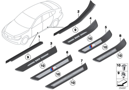 Genuine BMW 51479167364 Cover Molding, Sill, Inner Front Right SCHWARZ (Inc. 530dX, 550iX & 535dX) | ML Performance US US Car Parts