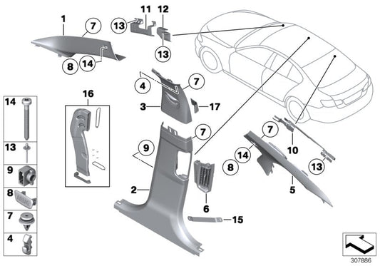Genuine BMW 51439116364 Retainer, C-Pillar, Upper Right (Inc. 535i, 518d & 530d) | ML Performance US US Car Parts
