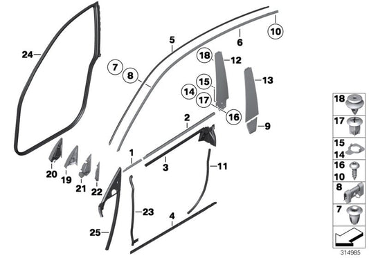 Genuine BMW 51767226396 Sealing, Door Front Right (Inc. 530d 155kW, 550iX 4.0 & 535iX) | ML Performance US US Car Parts