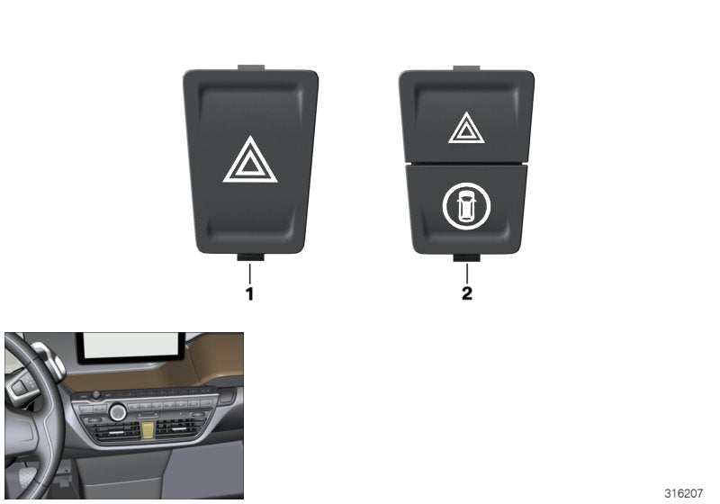 Genuine BMW 61319389078 I15 I12 Hazard Warning Switch (Inc. i3 94Ah Rex, i3s 120Ah & i8) | ML Performance US US Car Parts